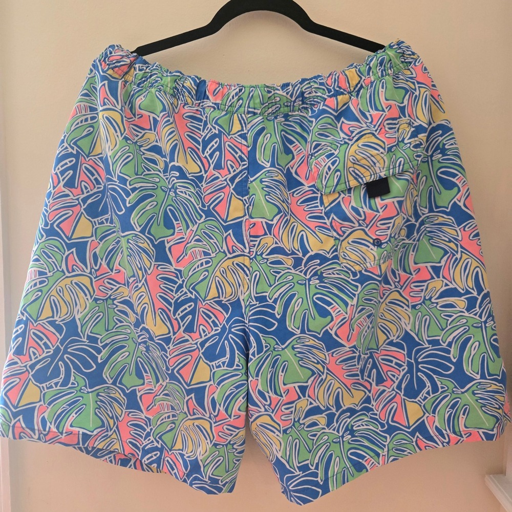 Vineyard Vines Mens Tropical Monstera Leaf Print Swim Trunks Blue Pink Green XL - Picture 4 of 9